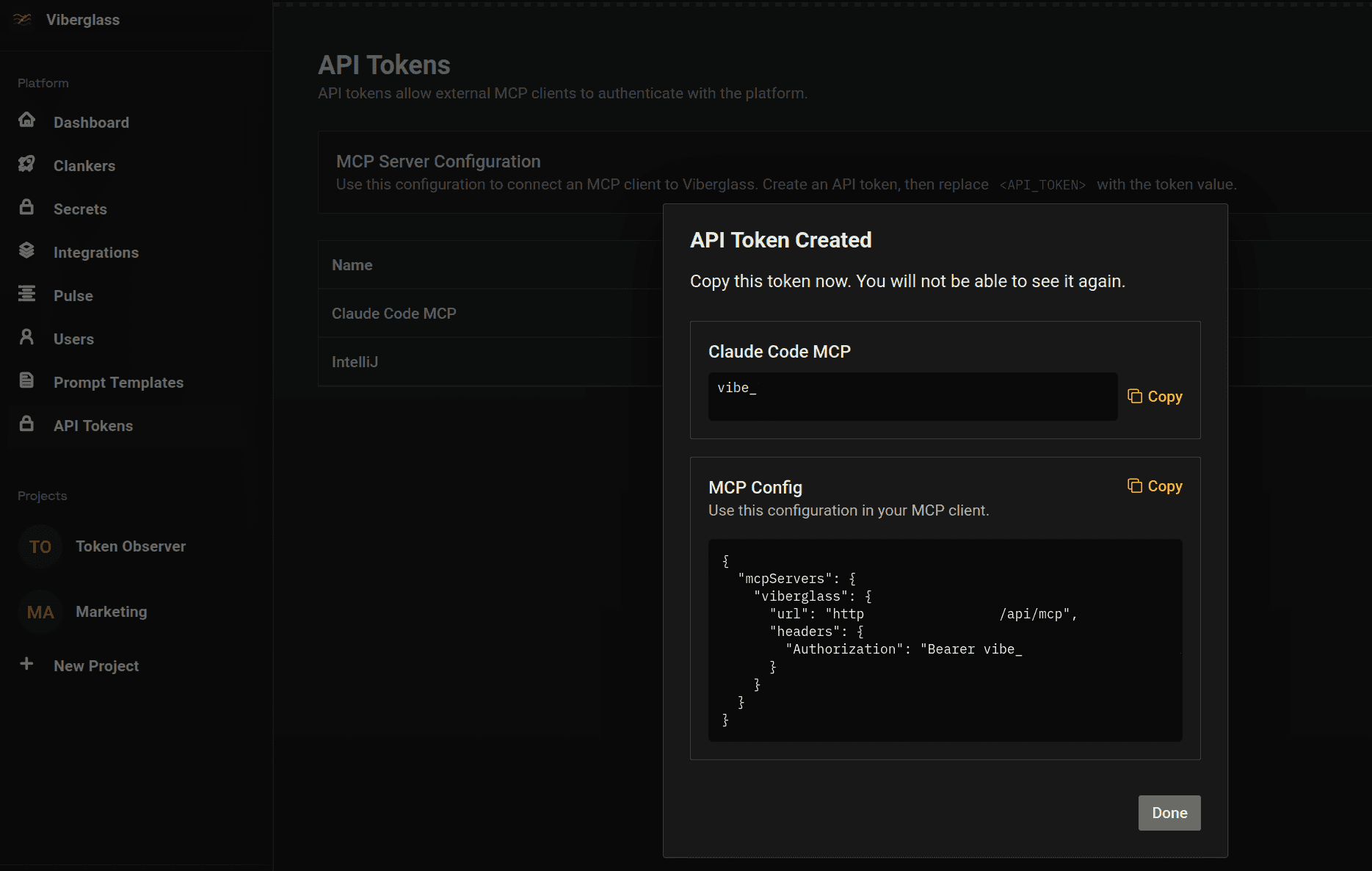 MCP configuration section of the website