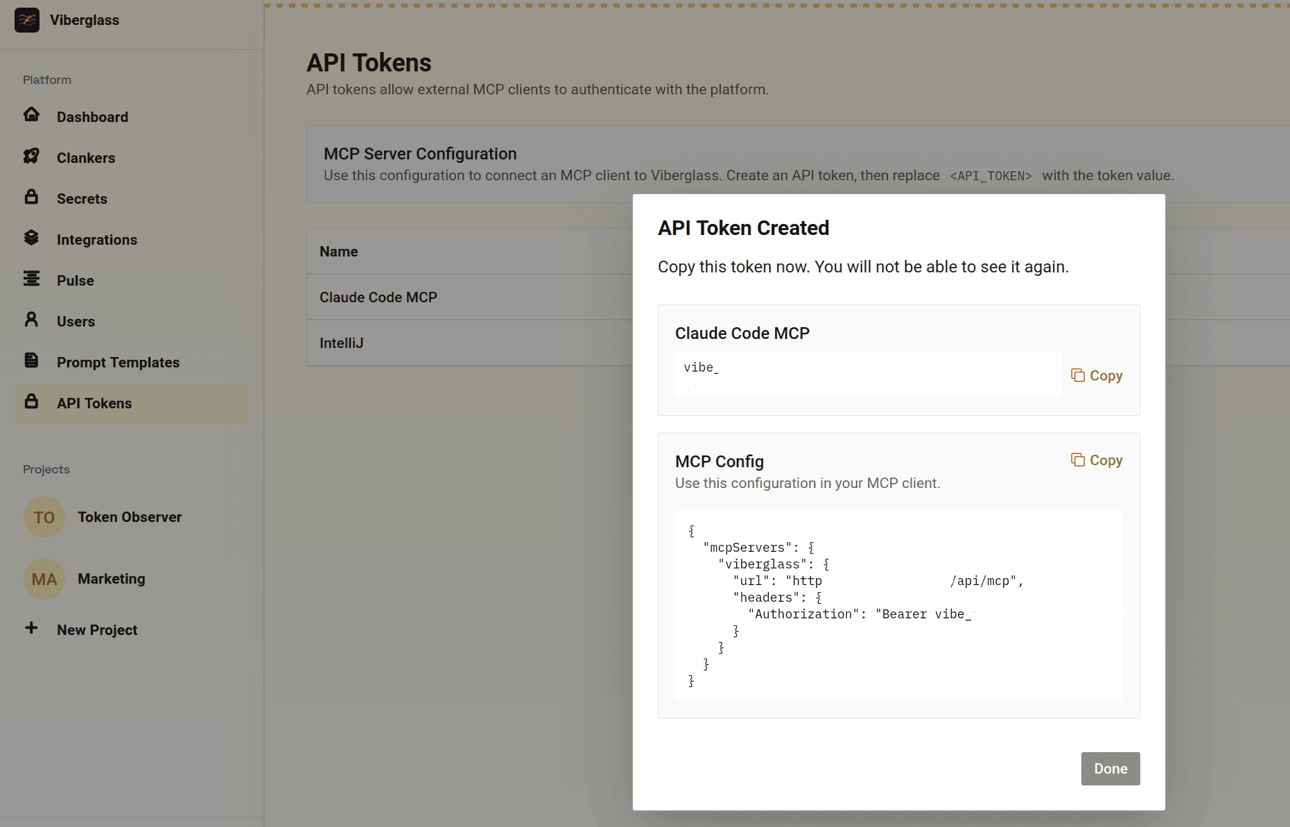 MCP configuration section of the website