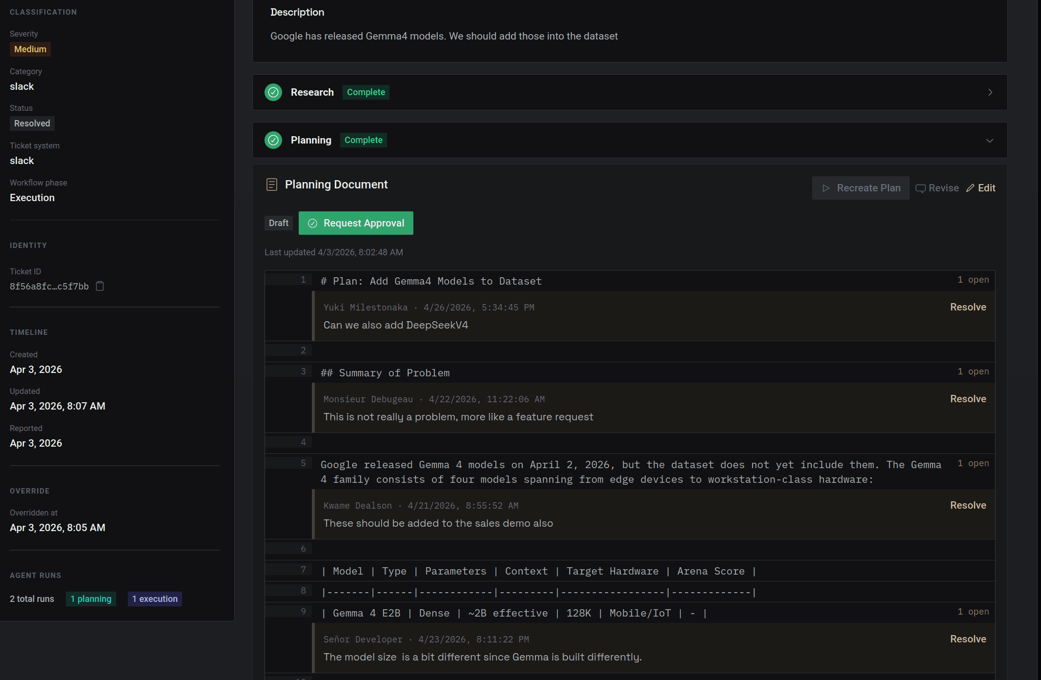 An individual review of a plan document in the platform.